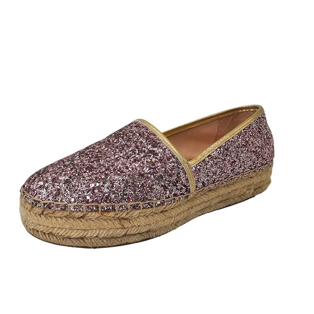 Kate Spade Platform Espadrille Flats Rose Glitter Slip On Loafers Women's 9.5M